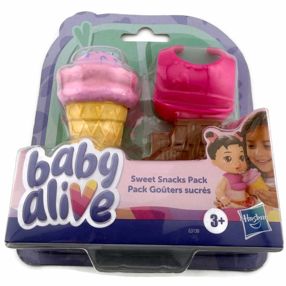 Baby Alive Sweet Snacks Pack - Ice Cream Cupcake Cone Chocolate Bar & Bib